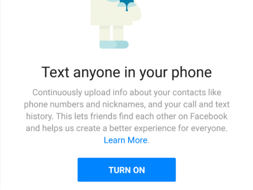 Thông báo sẽ thu thập dữ liệu cuộc gọi, tin nhắn và số liên lạc của người dùng của Facebook.